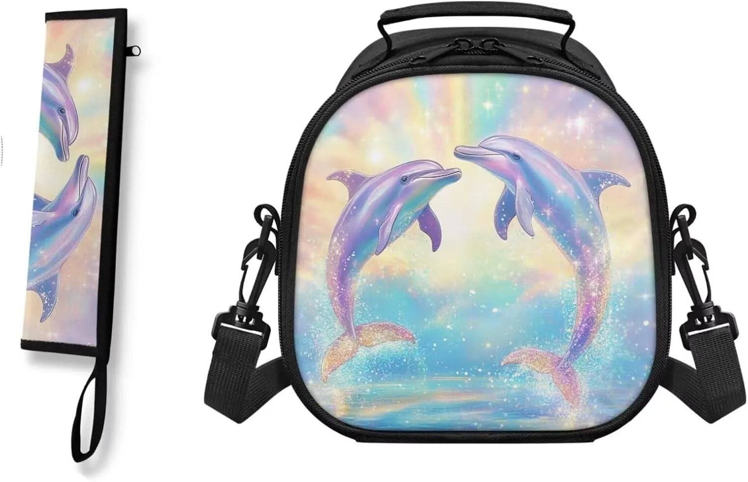 Dolphins Kid Lunch Box with Chopsticks Pouch for Picnic Camping Utensils Washable Leakproof Kids Lunch Bag Boys and Tableware Box for School