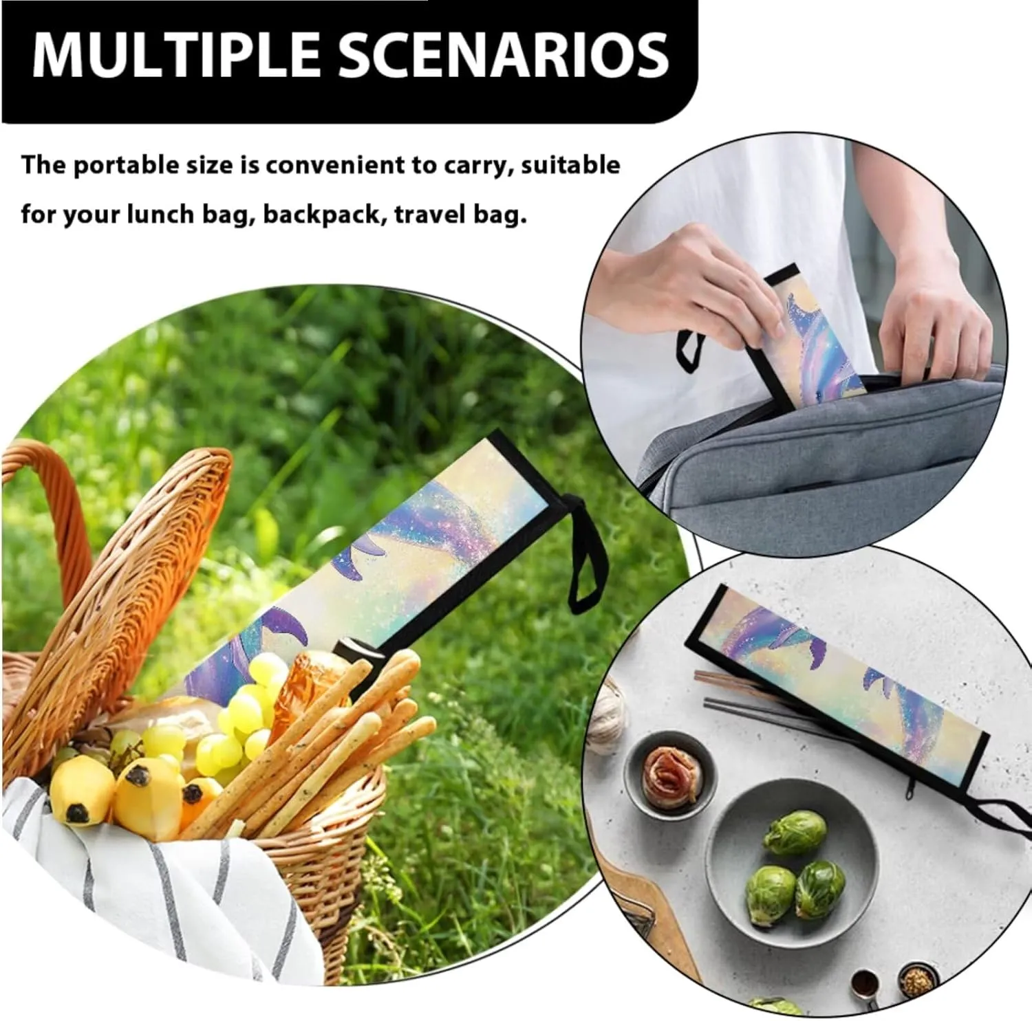 Dolphins Kid Lunch Box with Chopsticks Pouch for Picnic Camping Utensils Washable Leakproof Kids Lunch Bag Boys and Tableware Box for School
