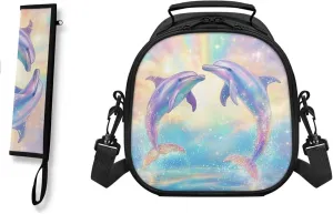 Dolphins Kid Lunch Box with Chopsticks Pouch for Picnic Camping Utensils Washable Leakproof Kids Lunch Bag Boys and Tableware Box for School