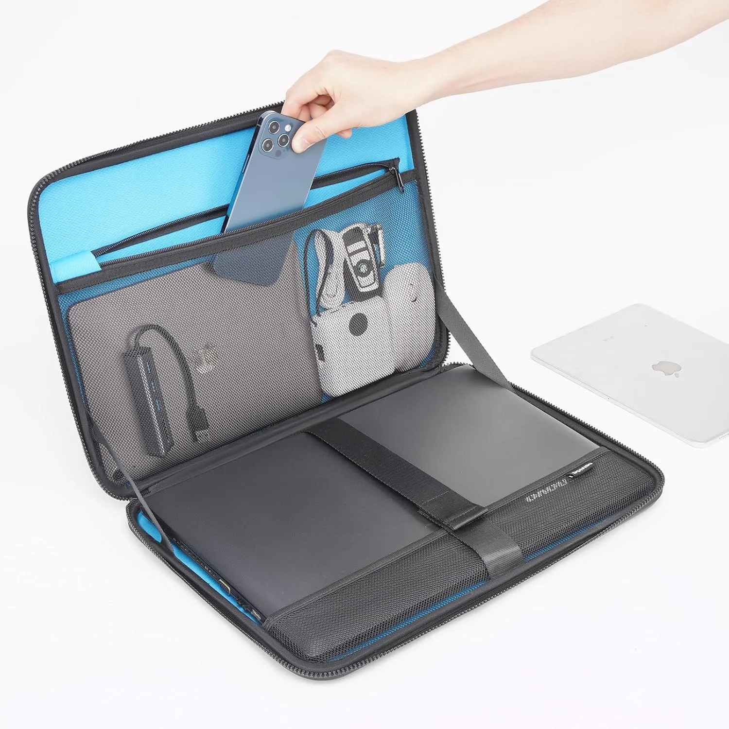 DOMISO 15.6 inch Laptop Sleeve Shoulder Bag Shockproof Computer Bag Waterproof EVA Protective Carrying Case for 16" MacBook Pro/Max M2 M1 2019-2023,15"-16" Asus HP Dell Laptop,Dell XPS 15,Black