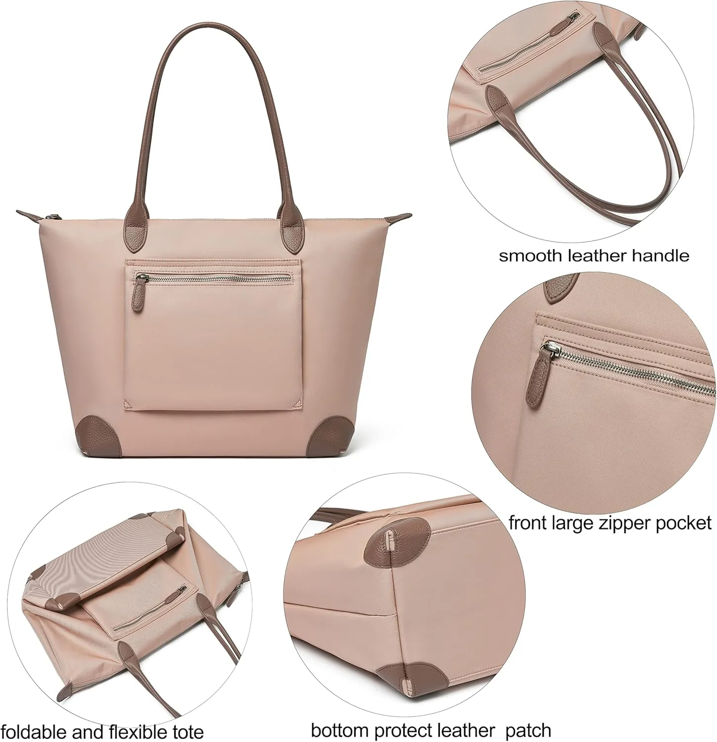 DORIS&JACKY Tote Bag For Women Large Lightweight Designer Leather Nylon Work Shoulder Bag And Foldable Travel Purse