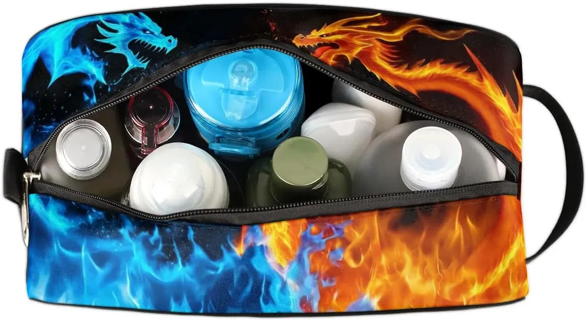Dragon Water Fire Hanging Toiletry Bag,Travel Hygiene Kits for Boys Mens,Waterproof Makeup Carry-on Bags,Cosmetic Bag,TSA Approved Shave Dopp Kit for Toiletries Shower Bathroom Accessories Gifts