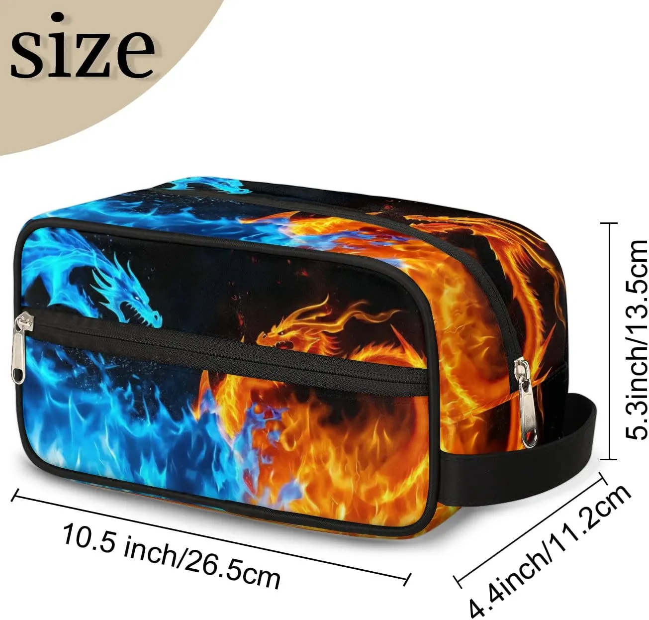 Dragon Water Fire Hanging Toiletry Bag,Travel Hygiene Kits for Boys Mens,Waterproof Makeup Carry-on Bags,Cosmetic Bag,TSA Approved Shave Dopp Kit for Toiletries Shower Bathroom Accessories Gifts
