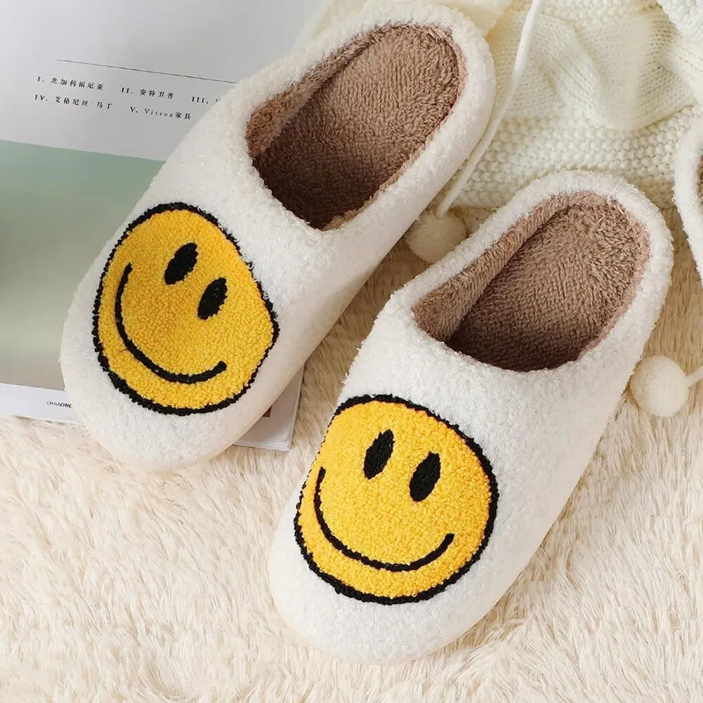 dubuto Smile Face Slippers for Girls Boys, Cute Soft Plush Anti-slip House Kids Girls Slippers with Memory Foam Warm Cartoon Happy face Shoes for Indoor Outdoor