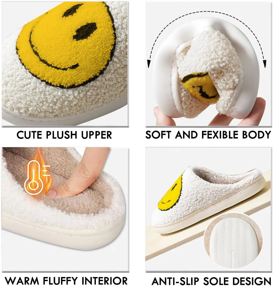 dubuto Smile Face Slippers for Girls Boys, Cute Soft Plush Anti-slip House Kids Girls Slippers with Memory Foam Warm Cartoon Happy face Shoes for Indoor Outdoor