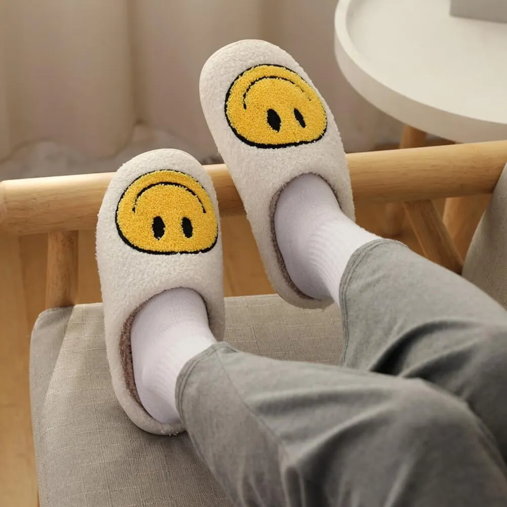 dubuto Smile Face Slippers for Girls Boys, Cute Soft Plush Anti-slip House Kids Girls Slippers with Memory Foam Warm Cartoon Happy face Shoes for Indoor Outdoor