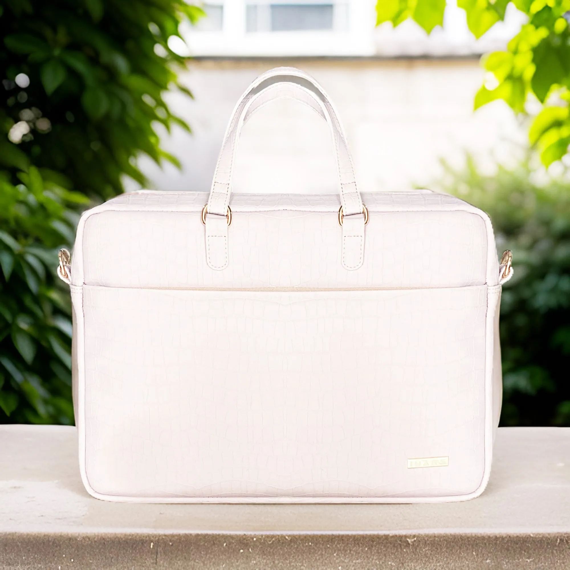 Durable Office Bag Beige | Vegan Leather Laptop Bag with Reinforced Stitching