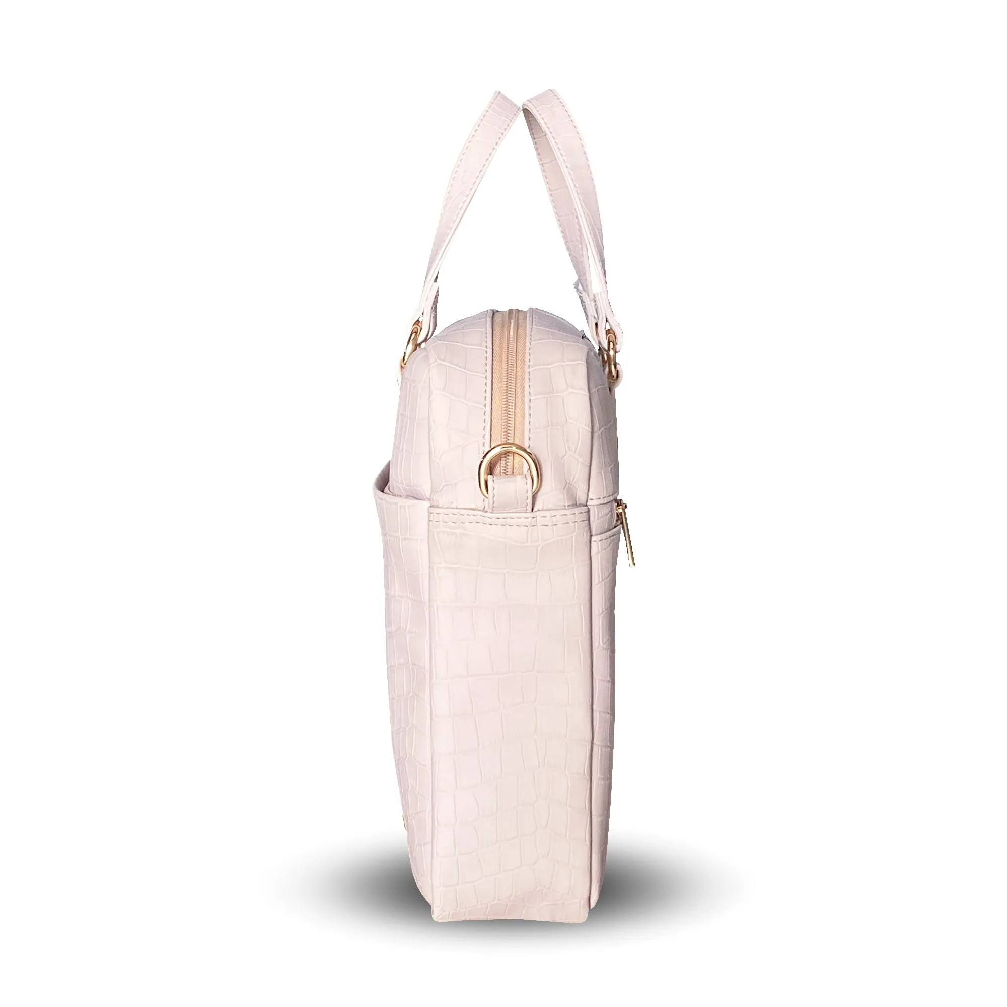 Durable Office Bag Beige | Vegan Leather Laptop Bag with Reinforced Stitching