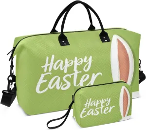 Easter Ears Travel Duffel Bags 2PCS,Sports Duffel Bags for Men Women,Weekender Overnight Bag Gym Tote Bag with Toiletry Bag