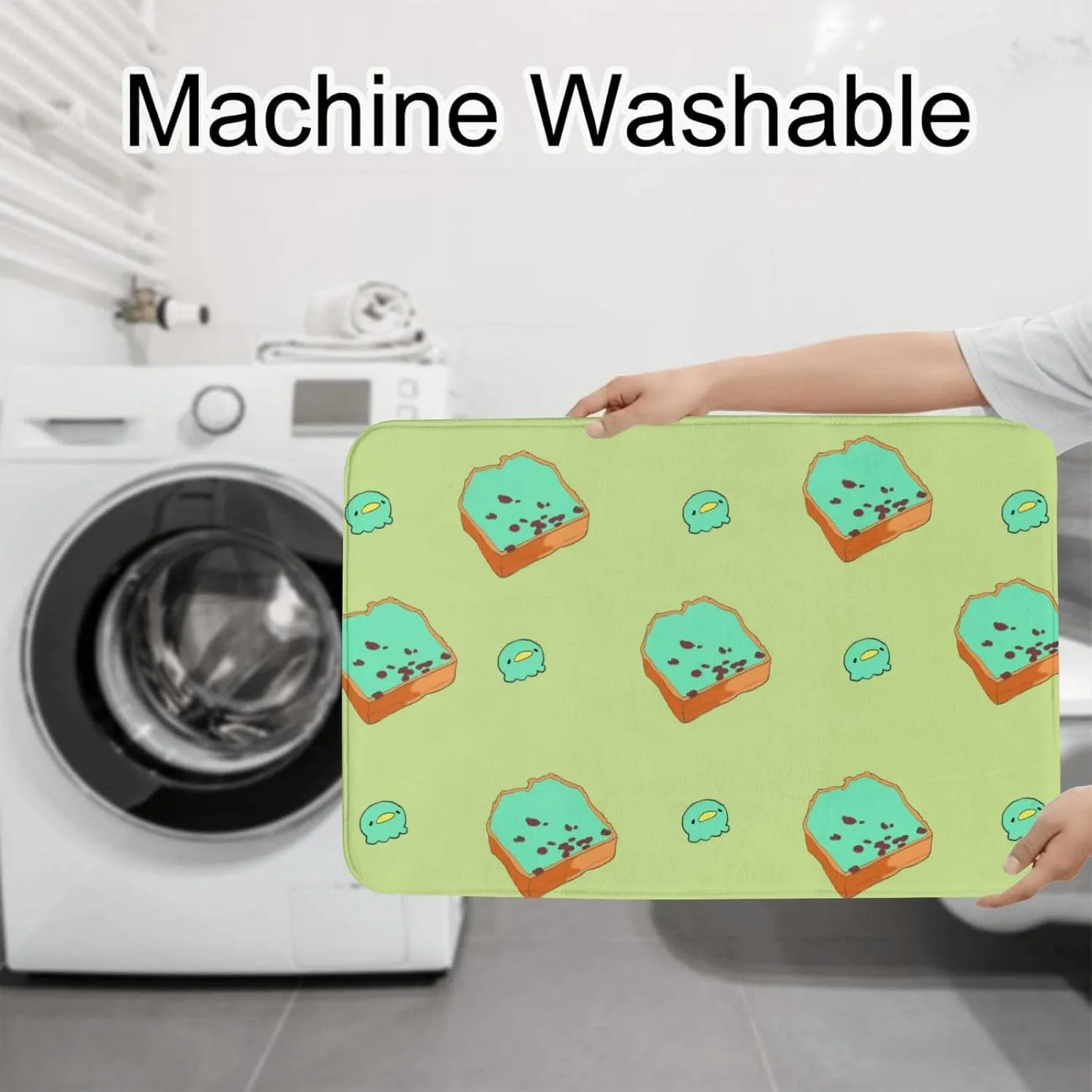EkcoS Cartoon Bread Slices Bathroom Rugs Set 3 Piece Microfiber Bath Shower Mat and U-Shaped Toilet Rug, Machine Wash Dry, Non Slip Absorbent Bath Rug for Tub.