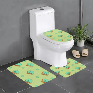 EkcoS Cartoon Bread Slices Bathroom Rugs Set 3 Piece Microfiber Bath Shower Mat and U-Shaped Toilet Rug, Machine Wash Dry, Non Slip Absorbent Bath Rug for Tub.