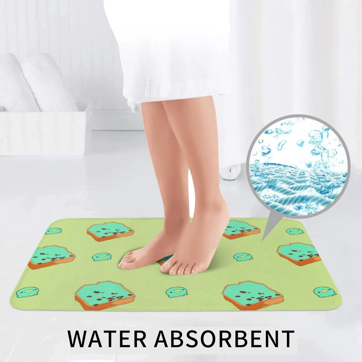 EkcoS Cartoon Bread Slices Bathroom Rugs Set 3 Piece Microfiber Bath Shower Mat and U-Shaped Toilet Rug, Machine Wash Dry, Non Slip Absorbent Bath Rug for Tub.