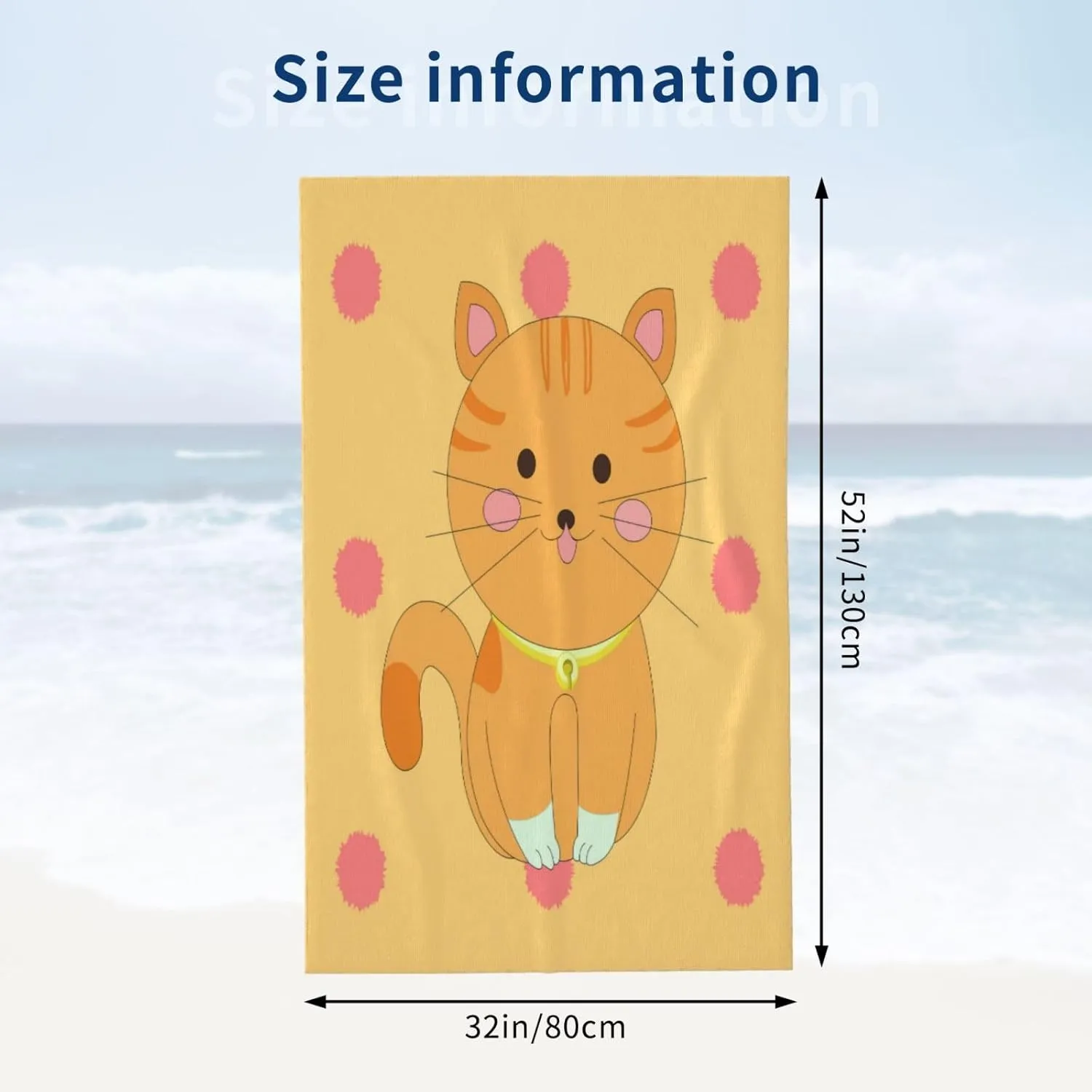 EkcoS Cute Cartoon Kitten Microfiber Absorbent Bath Towel,Soft and Absorbent, Towels for Bathroom, Gym, Hotel, and Spa (32x52inches)