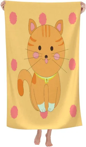 EkcoS Cute Cartoon Kitten Microfiber Absorbent Bath Towel,Soft and Absorbent, Towels for Bathroom, Gym, Hotel, and Spa (32x52inches)