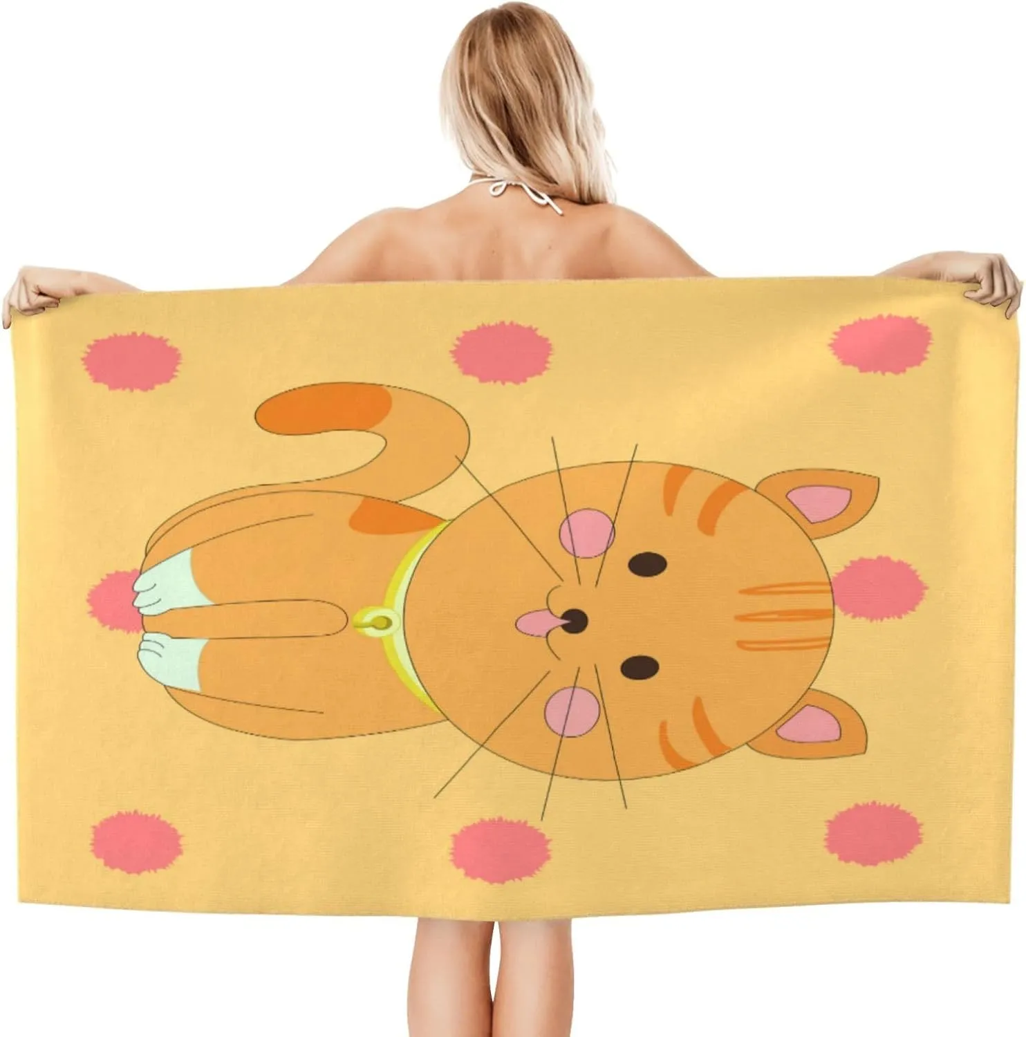EkcoS Cute Cartoon Kitten Microfiber Absorbent Bath Towel,Soft and Absorbent, Towels for Bathroom, Gym, Hotel, and Spa (32x52inches)