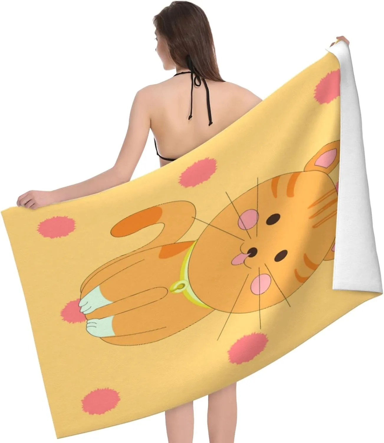 EkcoS Cute Cartoon Kitten Microfiber Absorbent Bath Towel,Soft and Absorbent, Towels for Bathroom, Gym, Hotel, and Spa (32x52inches)