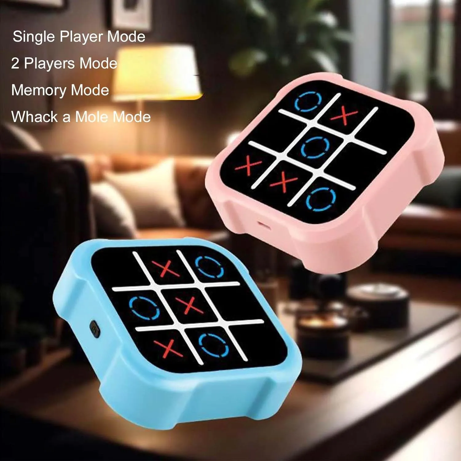 Electric Tic Tac Toe Game 4-in-1 Handheld Puzzle Game, Portable Travel Games, Party Board Games Fun Birthday Gifts Toys for Educational Memory Growth Toys for Ages 3  (Pink)
