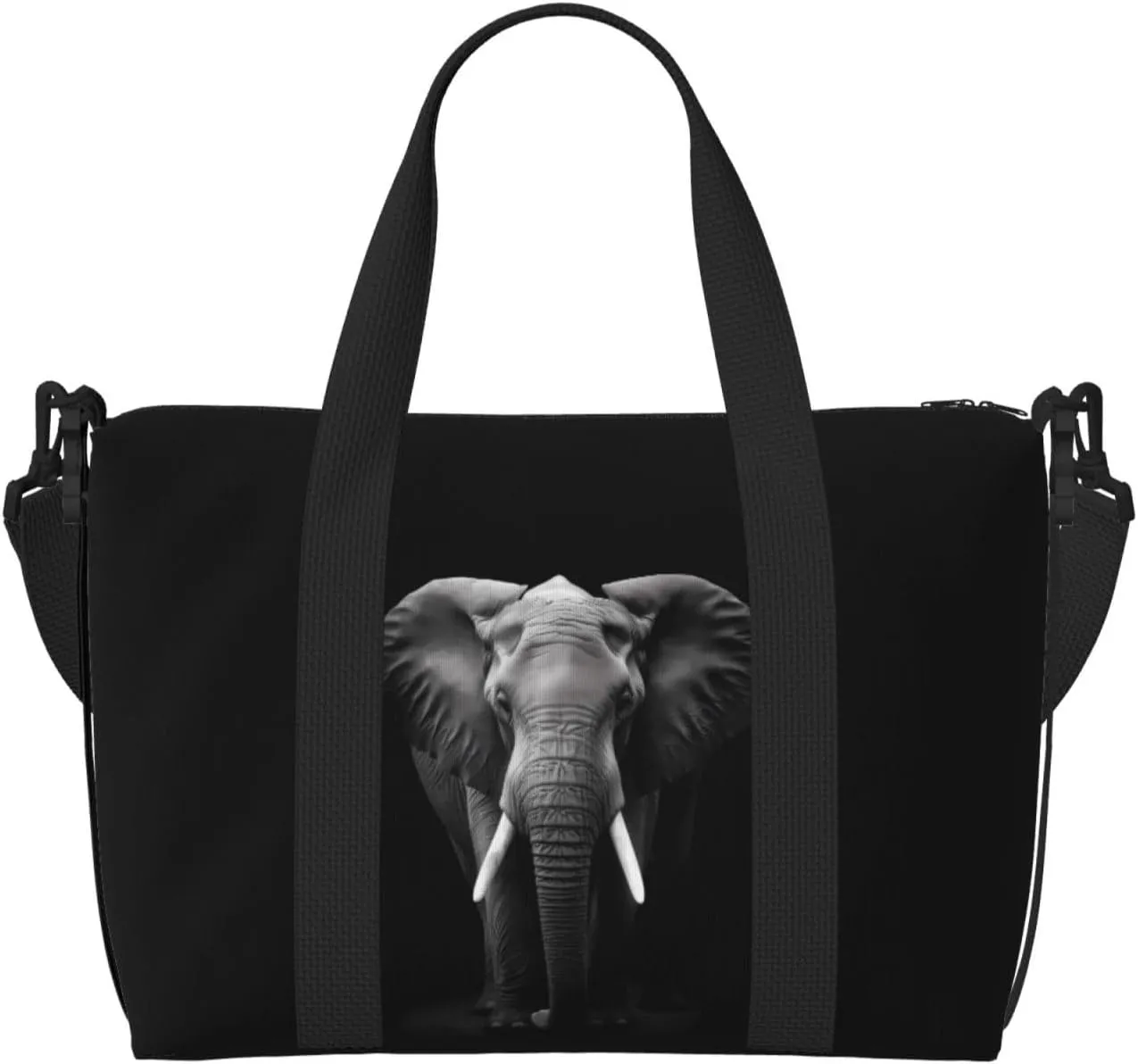 Elephant Animal Travel Duffel Bags for Women Men, Sports Training Gym Bag Dance Bag with Adjustable Shoulder Strap Black Weekender Overnight Bag