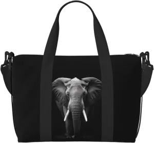 Elephant Animal Travel Duffel Bags for Women Men, Sports Training Gym Bag Dance Bag with Adjustable Shoulder Strap Black Weekender Overnight Bag