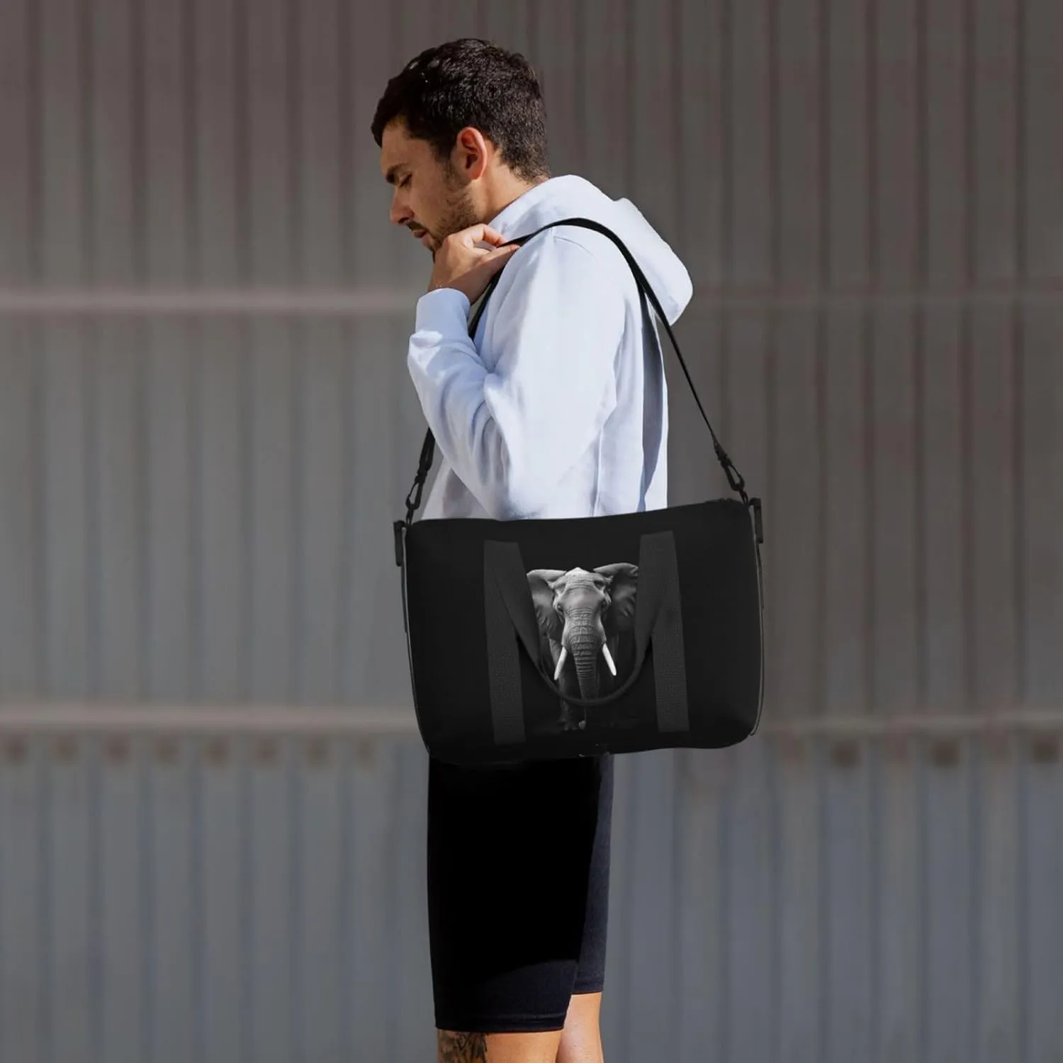 Elephant Animal Travel Duffel Bags for Women Men, Sports Training Gym Bag Dance Bag with Adjustable Shoulder Strap Black Weekender Overnight Bag