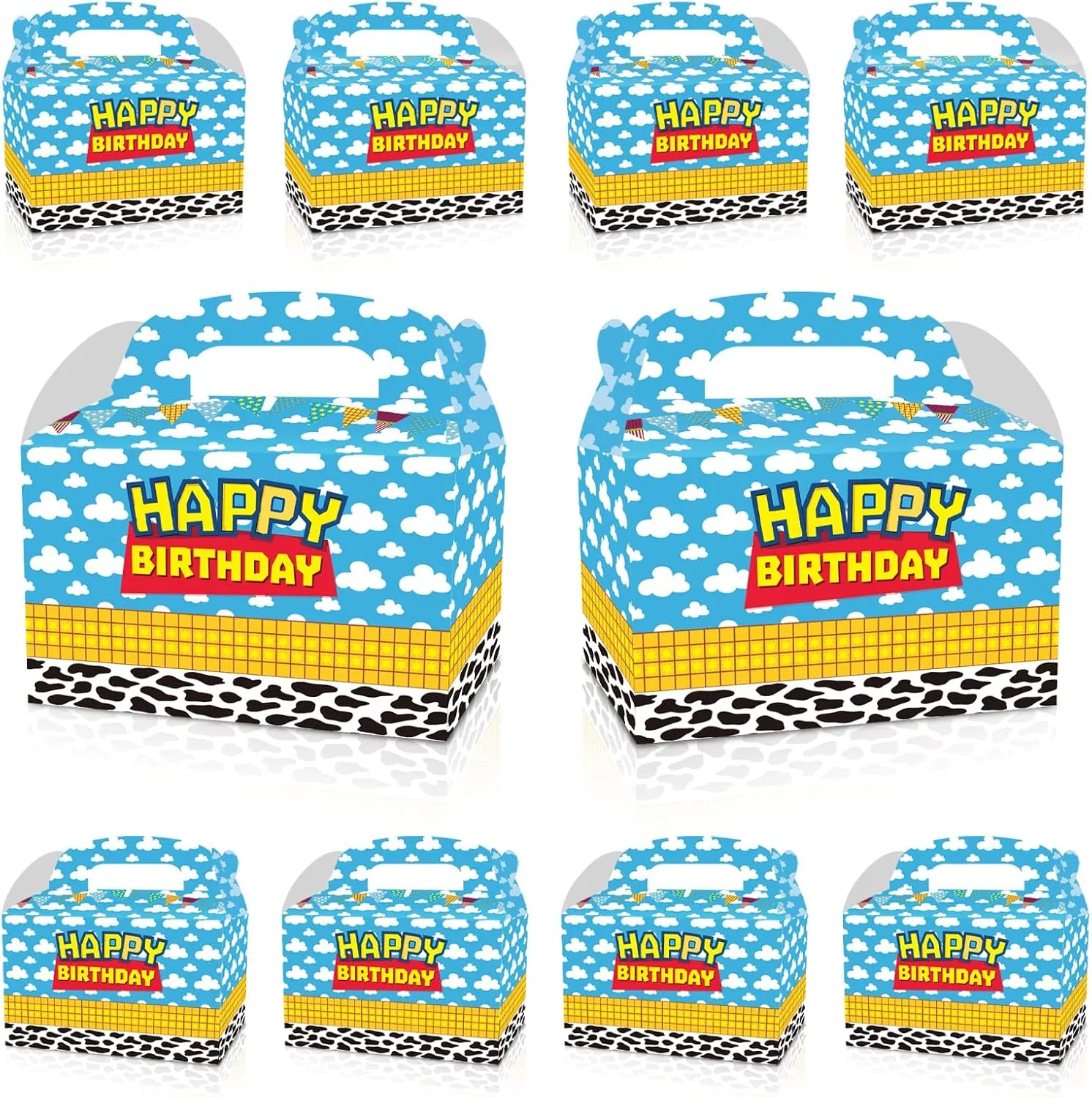 Eleventheart Cartoon Story Birthday Decorations 12Pcs Blue Sky White Cloud Toy Theme Gift Boxes for Kids Boys Girls Party Supplies