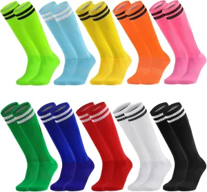 Elfcool 10 Pairs Soccer Socks Stripe Knee High Softball Baseball Team Sports Socks Breathable Football Socks for Men Women