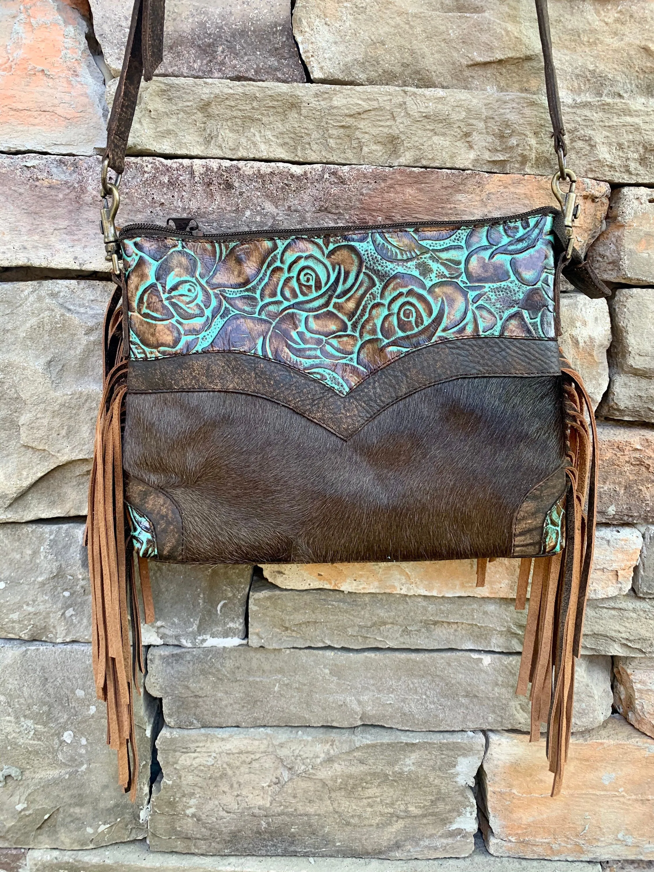 Embossed and Cowhide leather Crossbody/Hipster