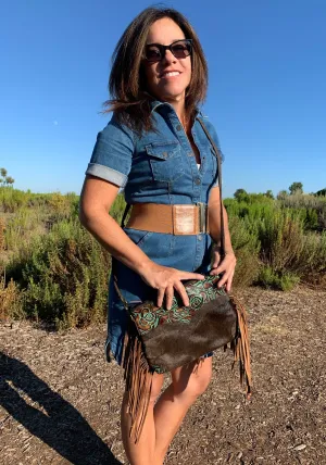 Embossed and Cowhide leather Crossbody/Hipster