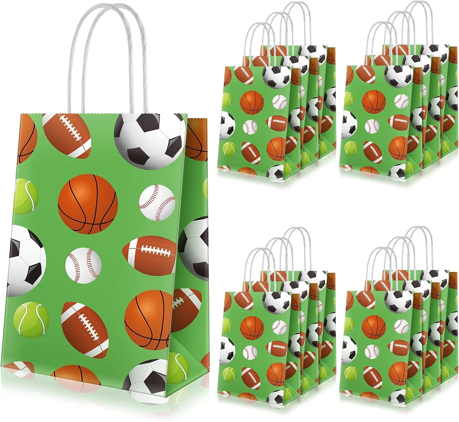 Epakh 20 Pcs Sports Party Favor Bags Football Goodie Gift Bag with Handles for Soccer Baseball Basketball Football Sports Themed Birthday Baby Shower Party Supplies Decorations