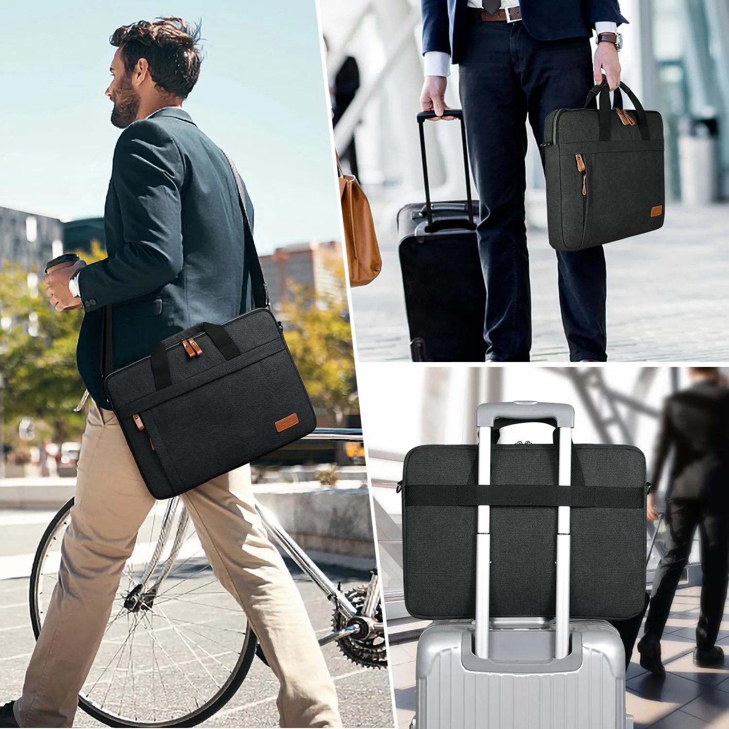 ESTARER Laptop Bag 15.6 Inch, Laptop Case for Men Water-resistant Canvas Computer Bag Fits Hp/Lenovo/Acer/Dell/Asus/MacBook, Dark Grey