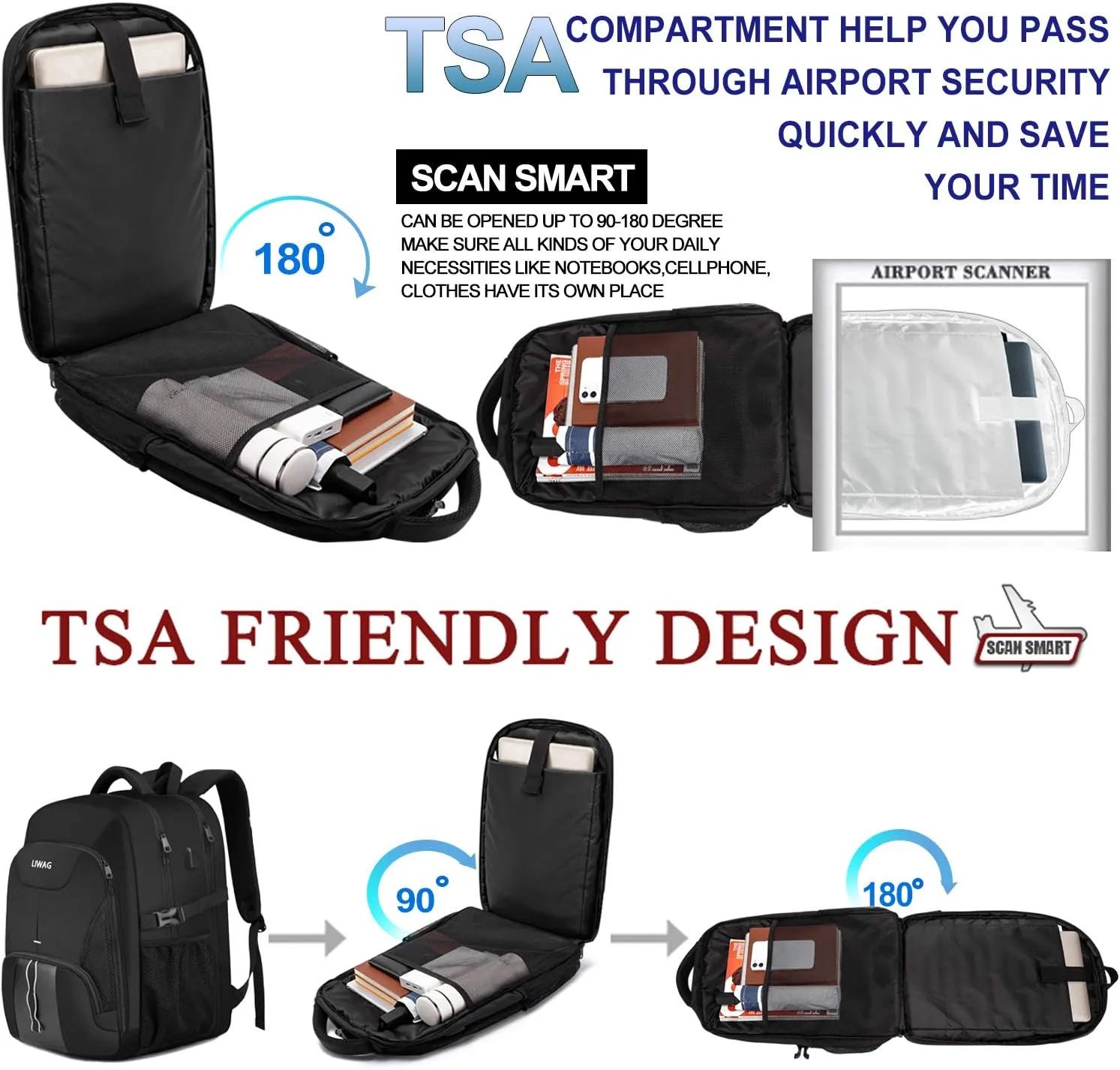 Extra Large Backpack for Men 50L,17inch Travel Backpack with USB Charging Port,TSA Big Business Anti Theft Durable Laptops Backpack,Water Resistant College Padded Computer Bag Gifts for Men Women,Grey