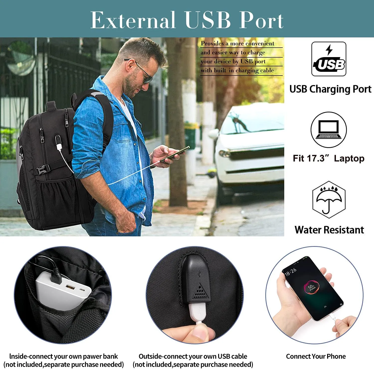 Extra Large Backpack for Men 50L,17inch Travel Backpack with USB Charging Port,TSA Big Business Anti Theft Durable Laptops Backpack,Water Resistant College Padded Computer Bag Gifts for Men Women,Grey