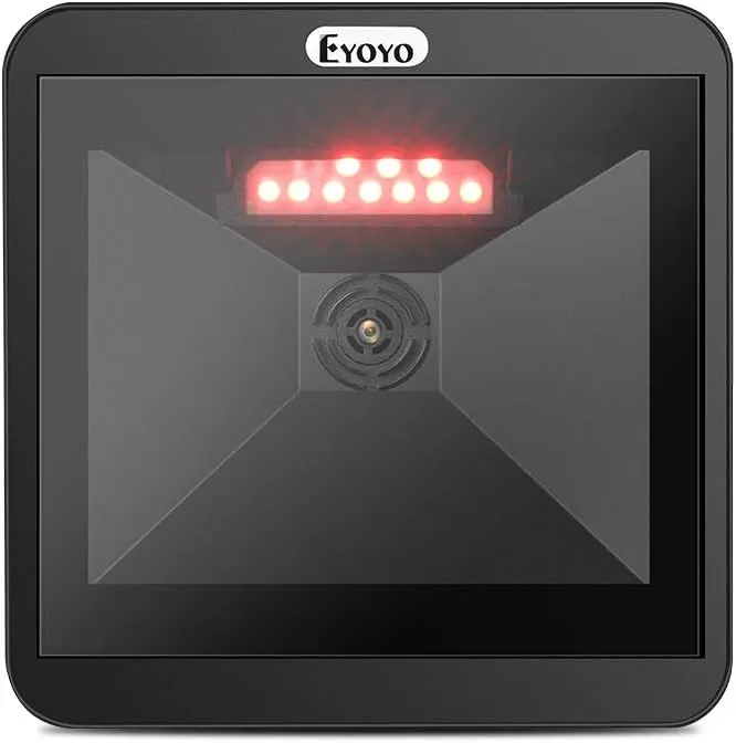 Eyoyo Hands-Free 2D QR Barcode Scanner, Omnidirectional Desktop Automatic 1D Barcode Reader Big Scan Window to Read PDF417 on ID Card, Driver's License, Passport for Supermarket Library Retail Store