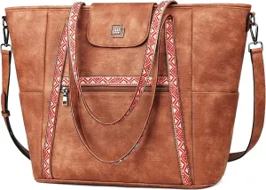 FADEON Large Laptop Tote Bag for Women Designer Leather Laptop Bag Fashion Travel Backpack Purse Shoulder Handbag
