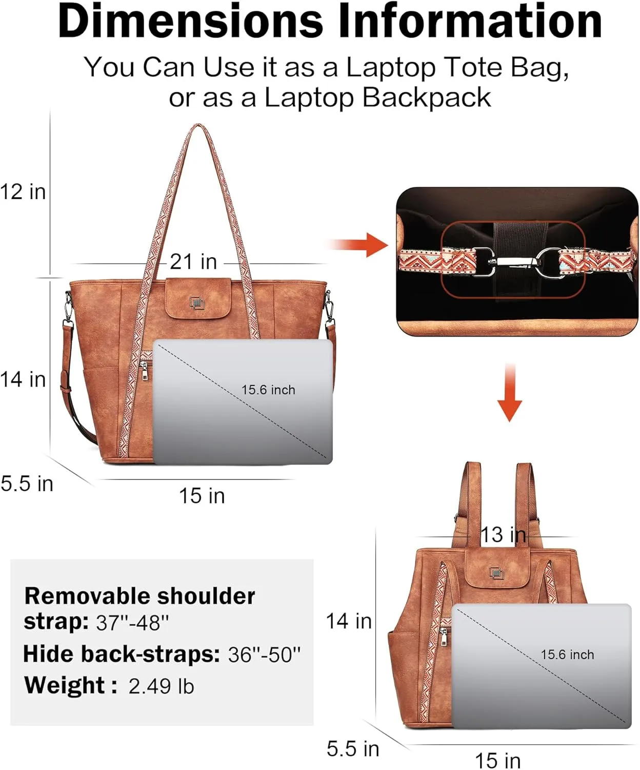 FADEON Large Laptop Tote Bag for Women Designer Leather Laptop Bag Fashion Travel Backpack Purse Shoulder Handbag