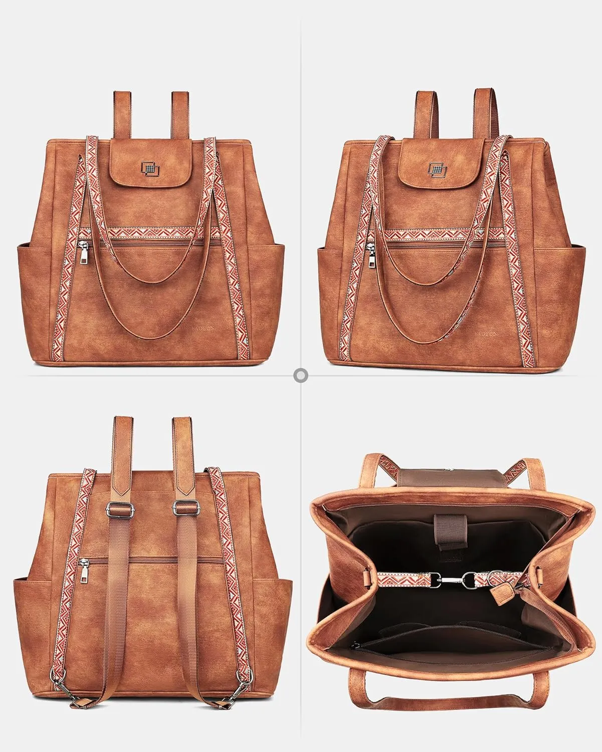 FADEON Large Laptop Tote Bag for Women Designer Leather Laptop Bag Fashion Travel Backpack Purse Shoulder Handbag