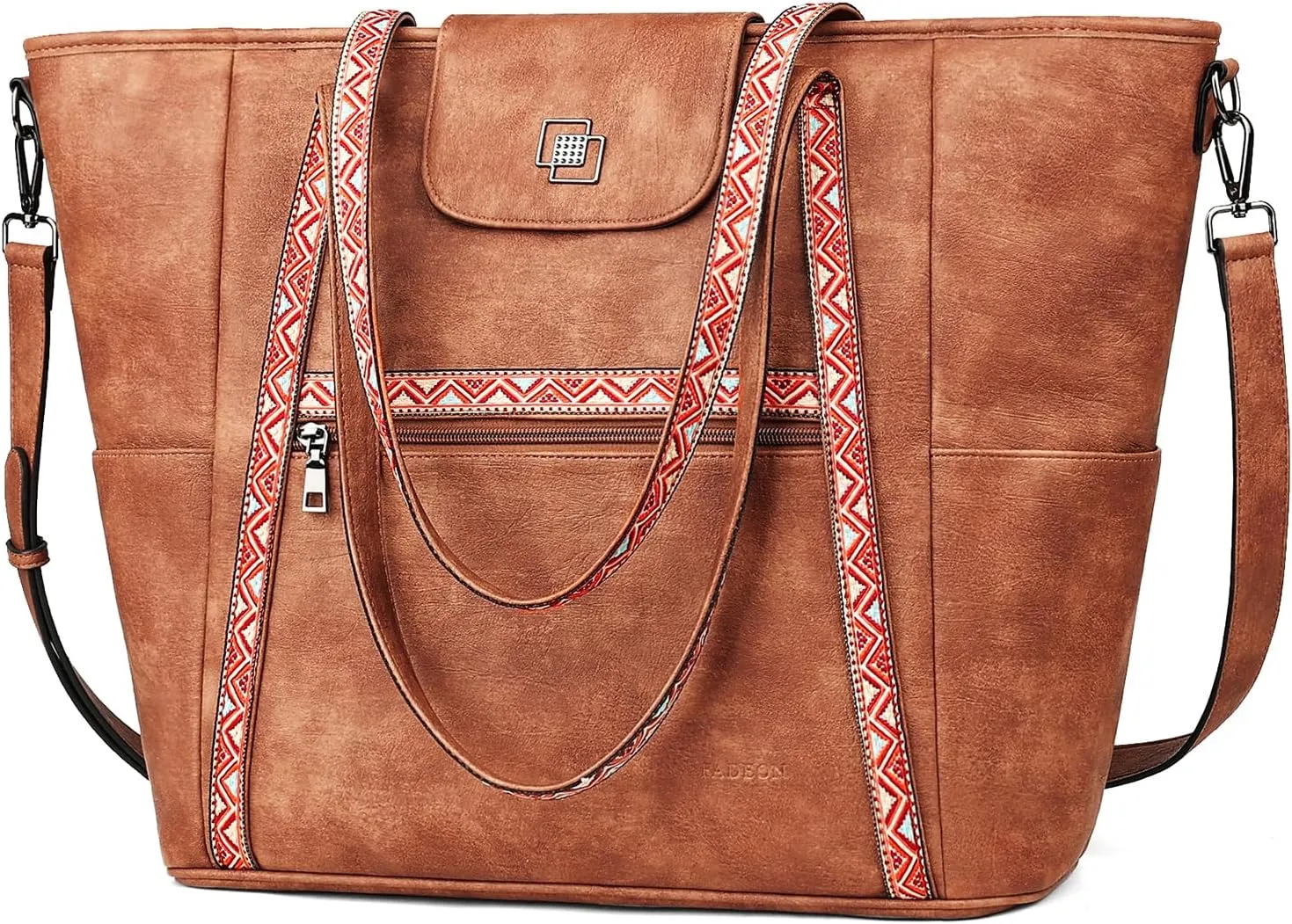 FADEON Large Laptop Tote Bag for Women Designer Leather Laptop Bag Fashion Travel Backpack Purse Shoulder Handbag