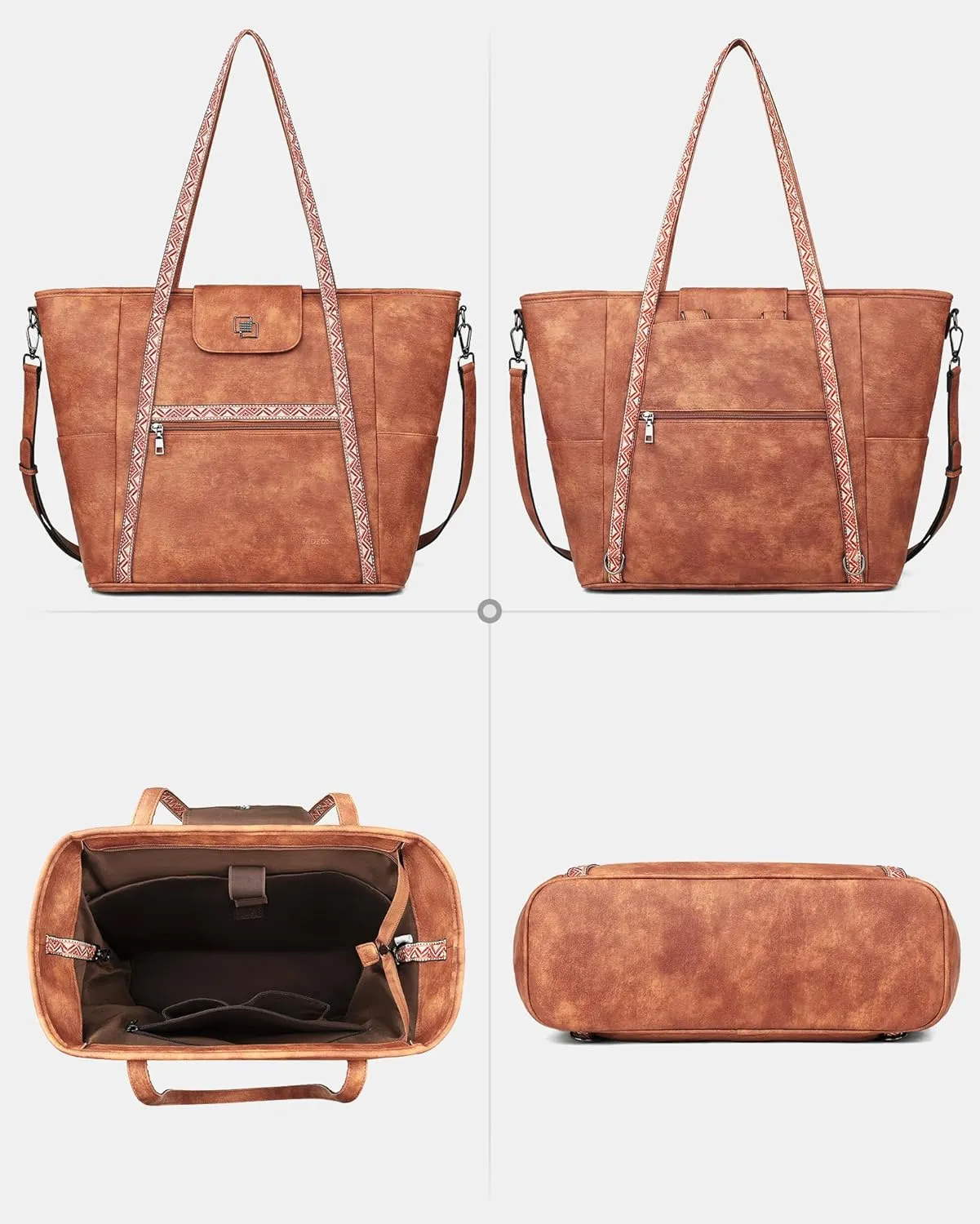 FADEON Large Laptop Tote Bag for Women Designer Leather Laptop Bag Fashion Travel Backpack Purse Shoulder Handbag