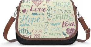 Faith Hope Love Floral Pattern Trendy Crossbody Bags Purses for Women Casual Shoulder Handbags with Adjustable Wide Strap