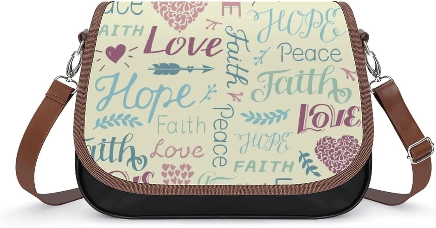 Faith Hope Love Floral Pattern Trendy Crossbody Bags Purses for Women Casual Shoulder Handbags with Adjustable Wide Strap