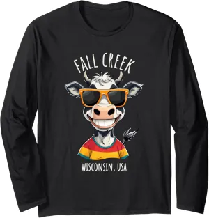 Fall Creek WI USA Funny Cow Cartoon Design Long Sleeve T-Shirt