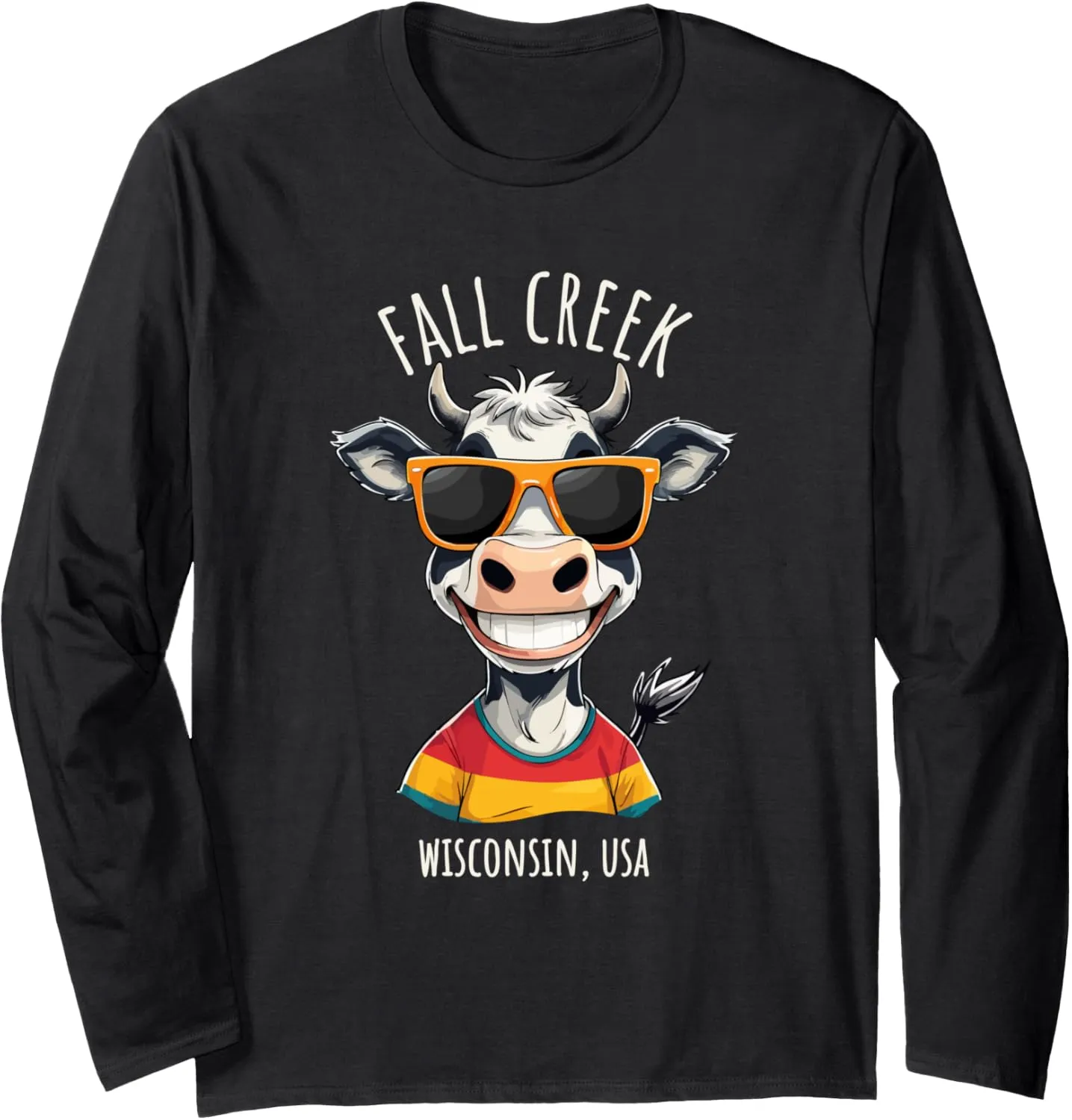 Fall Creek WI USA Funny Cow Cartoon Design Long Sleeve T-Shirt
