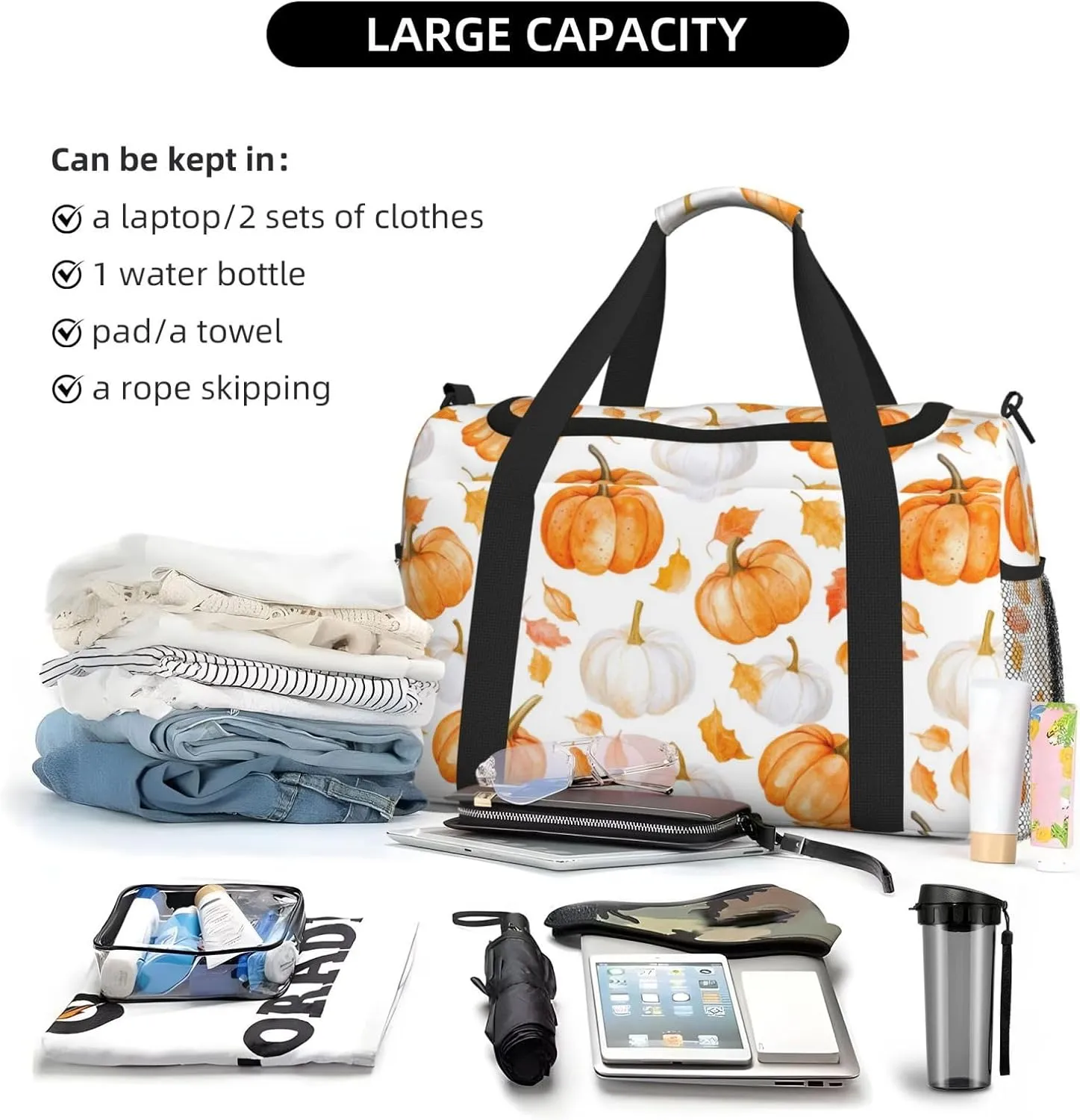 Fall Pumpkin Thanksgiving Travel Weekender Overnight Bags Foldable Hand Travel Bag Sport Gym Duffel Bag For Men Women