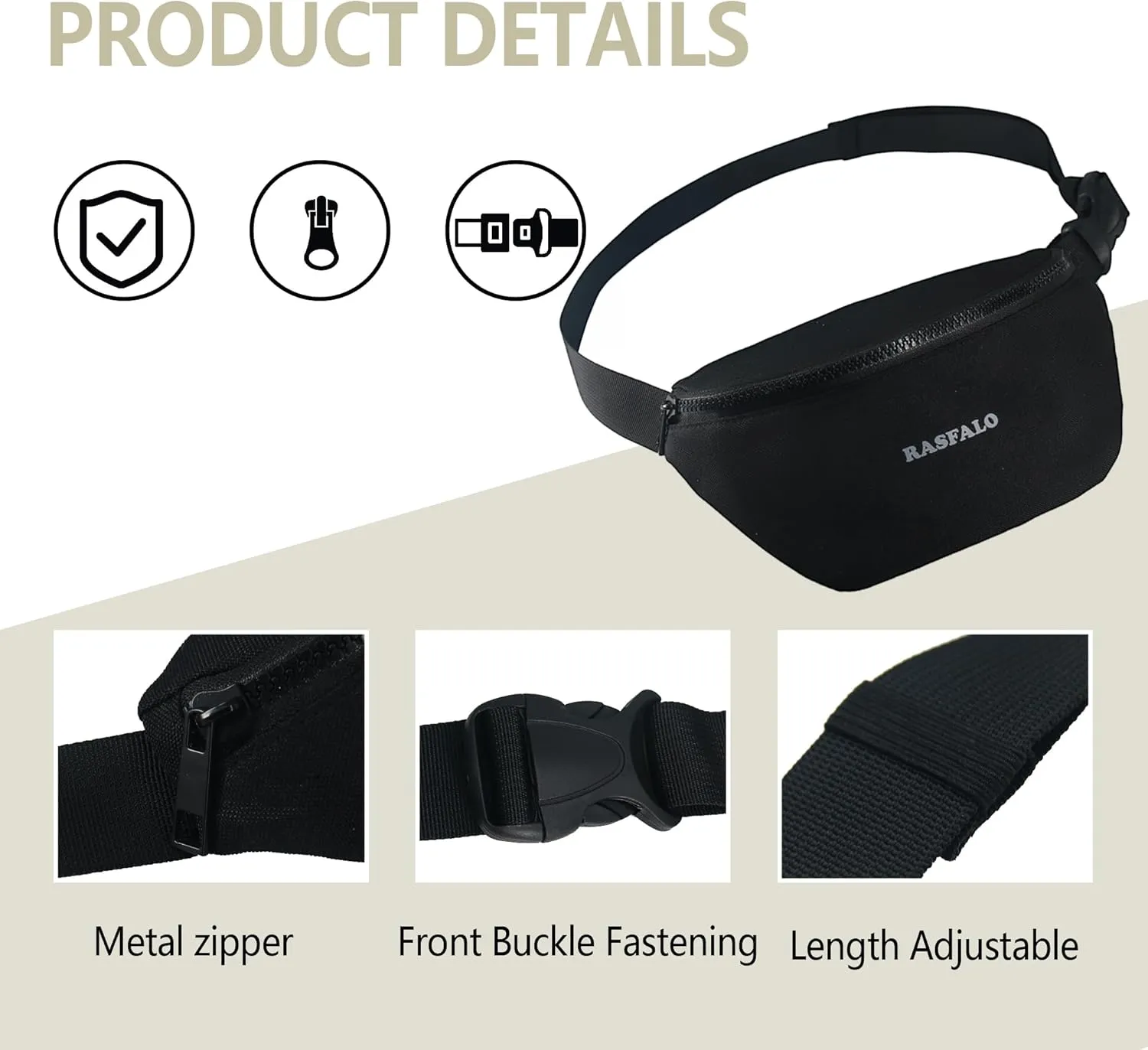 Fanny Pack & Crossbody Bag for Men Women, Fashion Waist Packs Adjustable Belt Bag for Sports, Workout, Traveling, Jogging, Hiking Hands-Free Carrying All Phones (Style 02, Black)