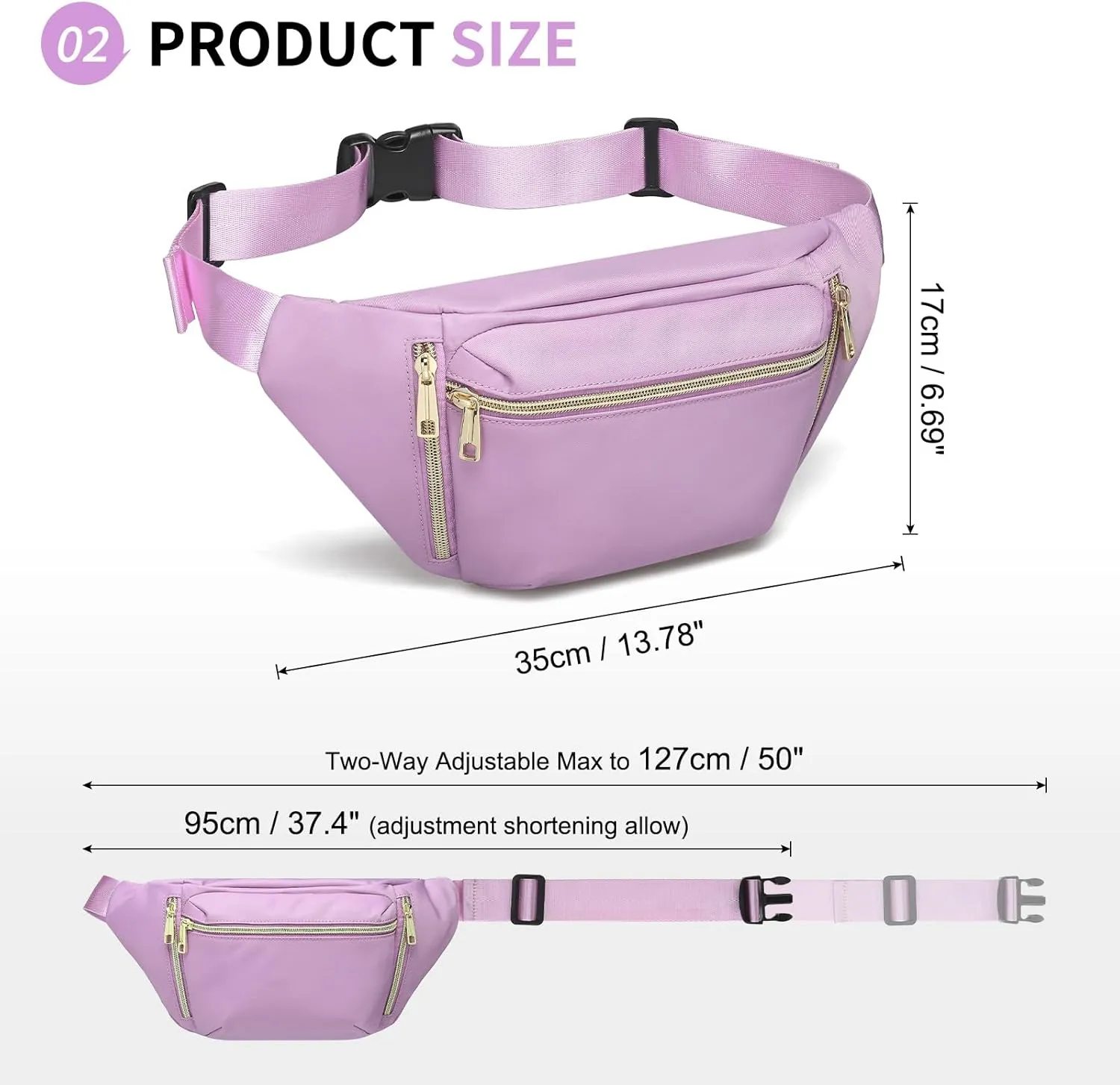 Fanny Pack for Men Women, Waterproof Nylon Anti Theft Waist Bag for Travel Hiking Running Sports Belt Bag (Purple)