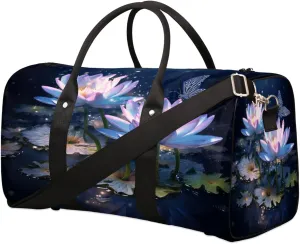 Fantasy Waterlily Travel Duffel Bag, Lotus Butterfly Sports Gym Bag, Foldable Weekender Overnight Tote Bag Carry on Luggage Handbag for Yoga Workout