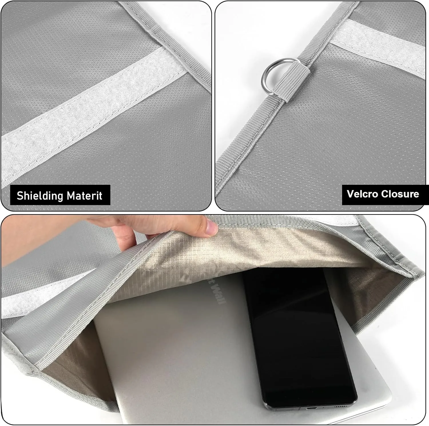 Faraday Bags Fire Water Resistant -Block Signals, Faraday Bags Effective Against Hacking, Tracking, NFC/WiFi/Bluetooth, Faraday Cage Suitable (3PCS, silver)