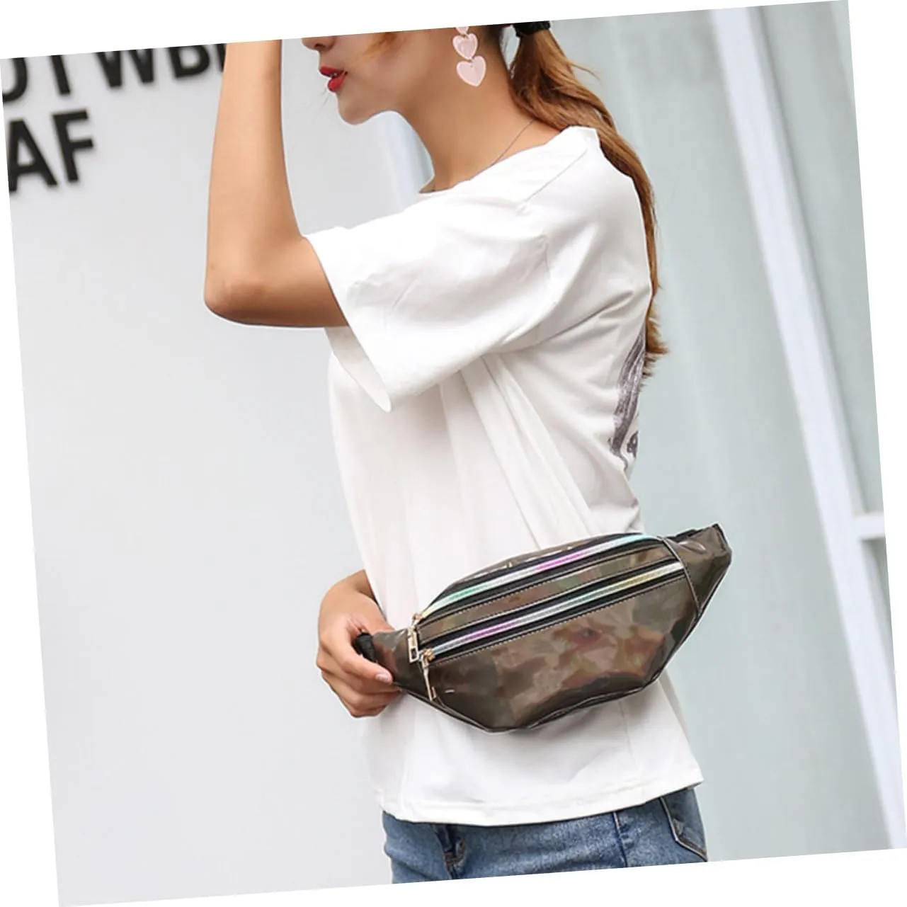 Fashion Stylish Brown Crossbody Bag Multi Functional Portable Waist Pouch Shiny Waist Bag Chest Pack Casual Waist Pack Woman Waist Bag