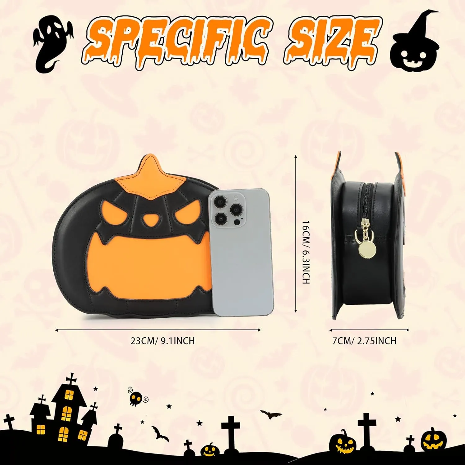 Fecialy Halloween Pumpkin Crossbody Bag Novelty Devil Shoulder Bag Horror Halloween Funny Purses