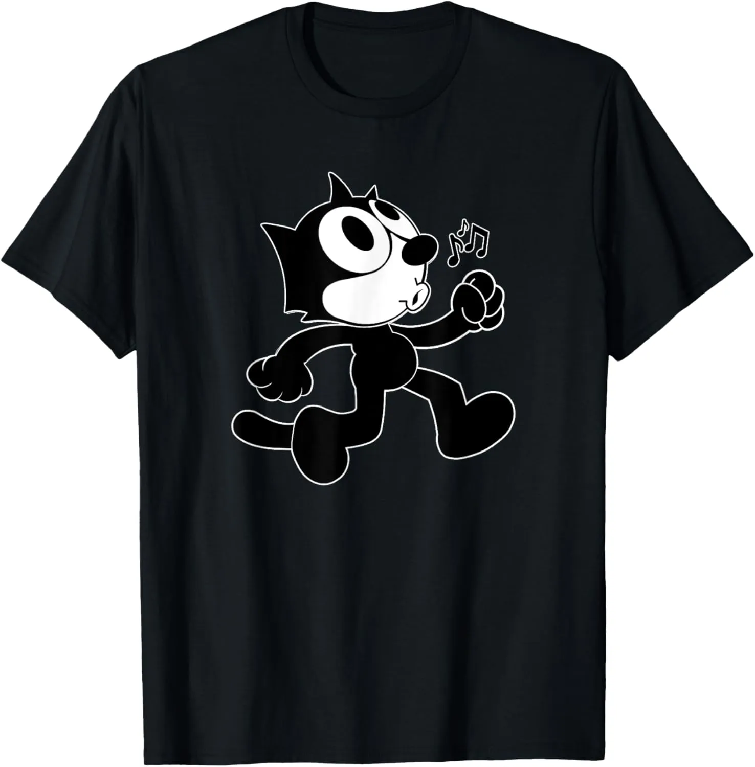 Felix Cartoon Whistling and Walking Music Notes Felix Tee T-Shirt